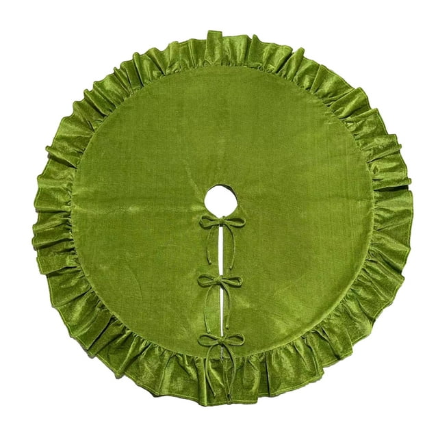 Visland Velvet Christmas Tree Skirt 48 Inch Ruffled Holiday Tree Skirt Rustic Xmas Tree Decoration Soft Festive Tree Apron for Cozy Celebrations
