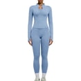 thumbnail image 4 of YHCY 2PC Womens Stretchy Yoga Matching Set Zip Up Long Sleeve Thumbhole Jacket Matching Elastic Waist Tummy Control Leggings Elegant Casual Soft Activewear Athletic Workout Clothes Light Blue Xxl, 4 of 9