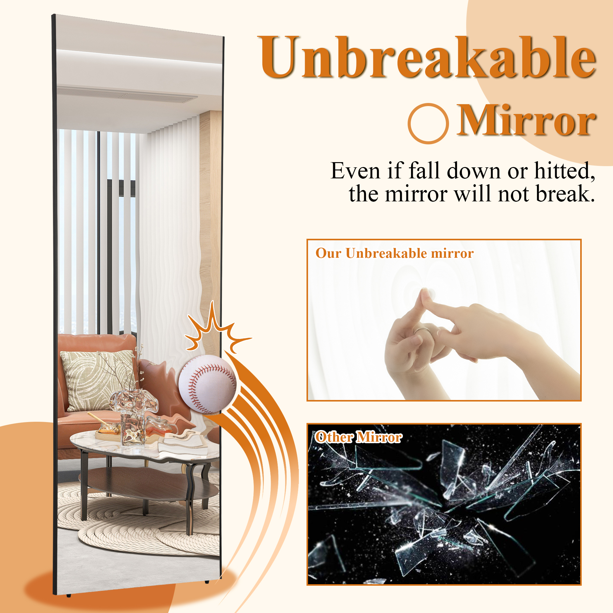 71"x32" Home Decorative Unbreakable Full Length Mirror for Kids,Black