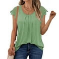 thumbnail image 2 of Samickarr Summer Pleated Shirts for Women Trendy Lace Short Sleeve Round Neck Pullover Tops Soft Breathable Blouse Casual Loose Shirts, 2 of 9