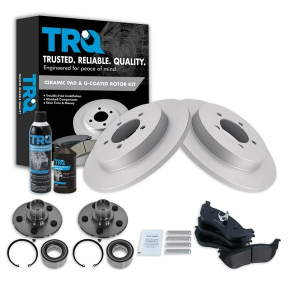 TRQ Wheel Hub Premium Ceramic Brake Pad Coated Rotor Kit Rear w/Chemicals BKA23736