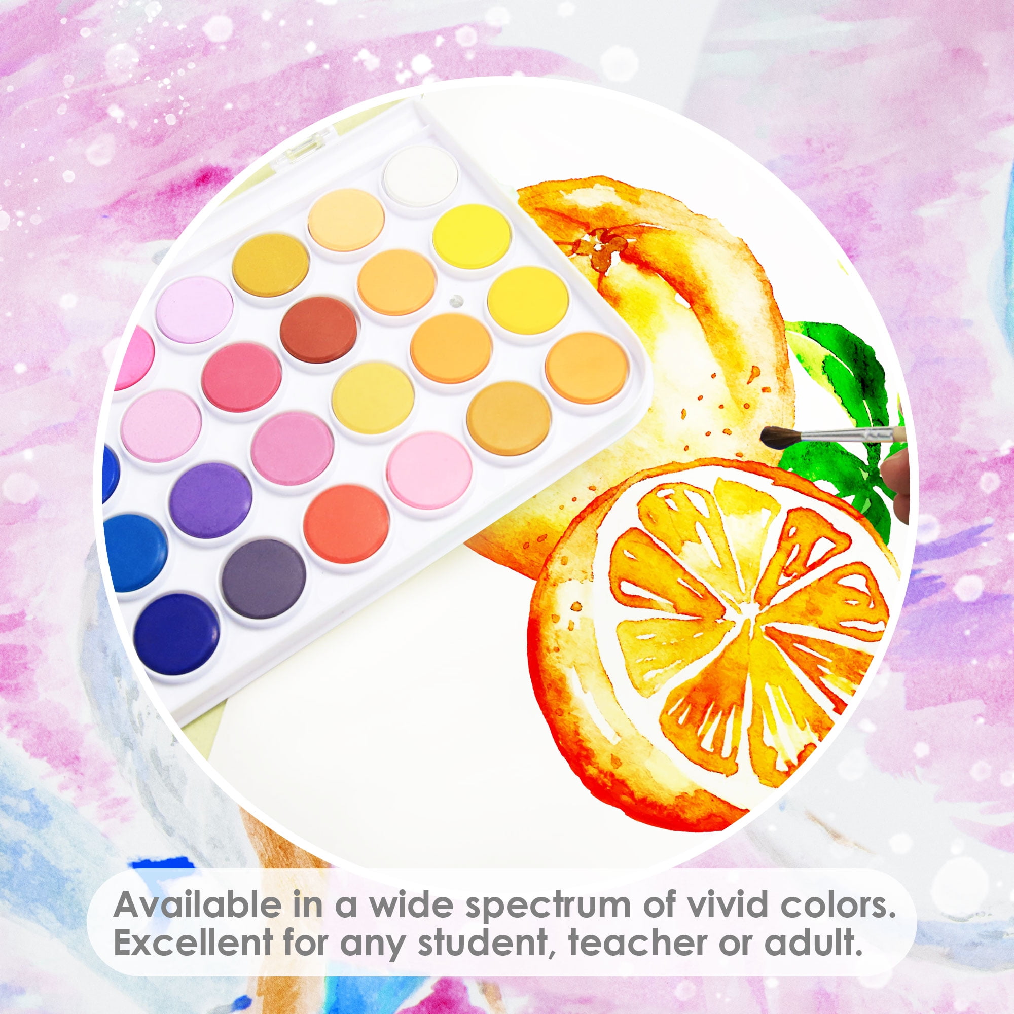 BAZIC Watercolor w/ Brush & Mixing Palette, 36 Color Non-Toxic, 12-Pack