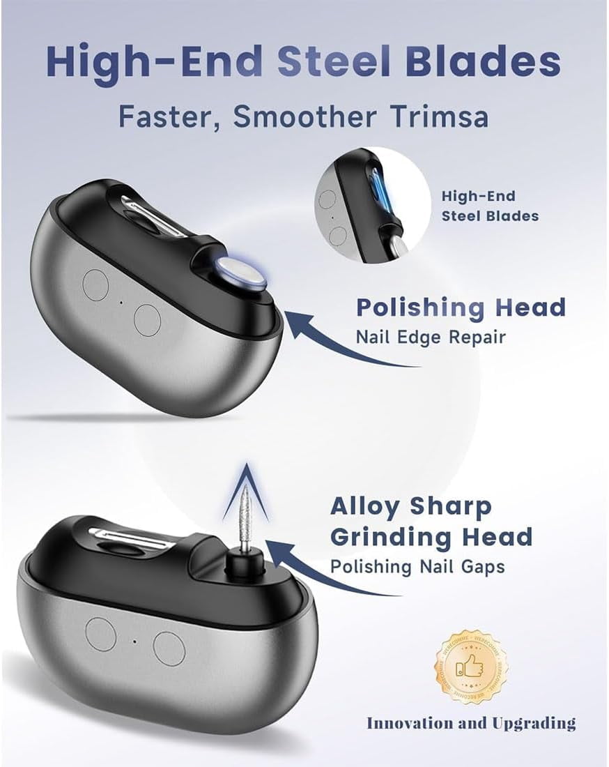 Electric Nail Clippers for Seniors, 3-in-1 Automatic Nail Trimmer and Polisher with Light, Painless Nail Cutter for Thick Toenails and Fingernails
