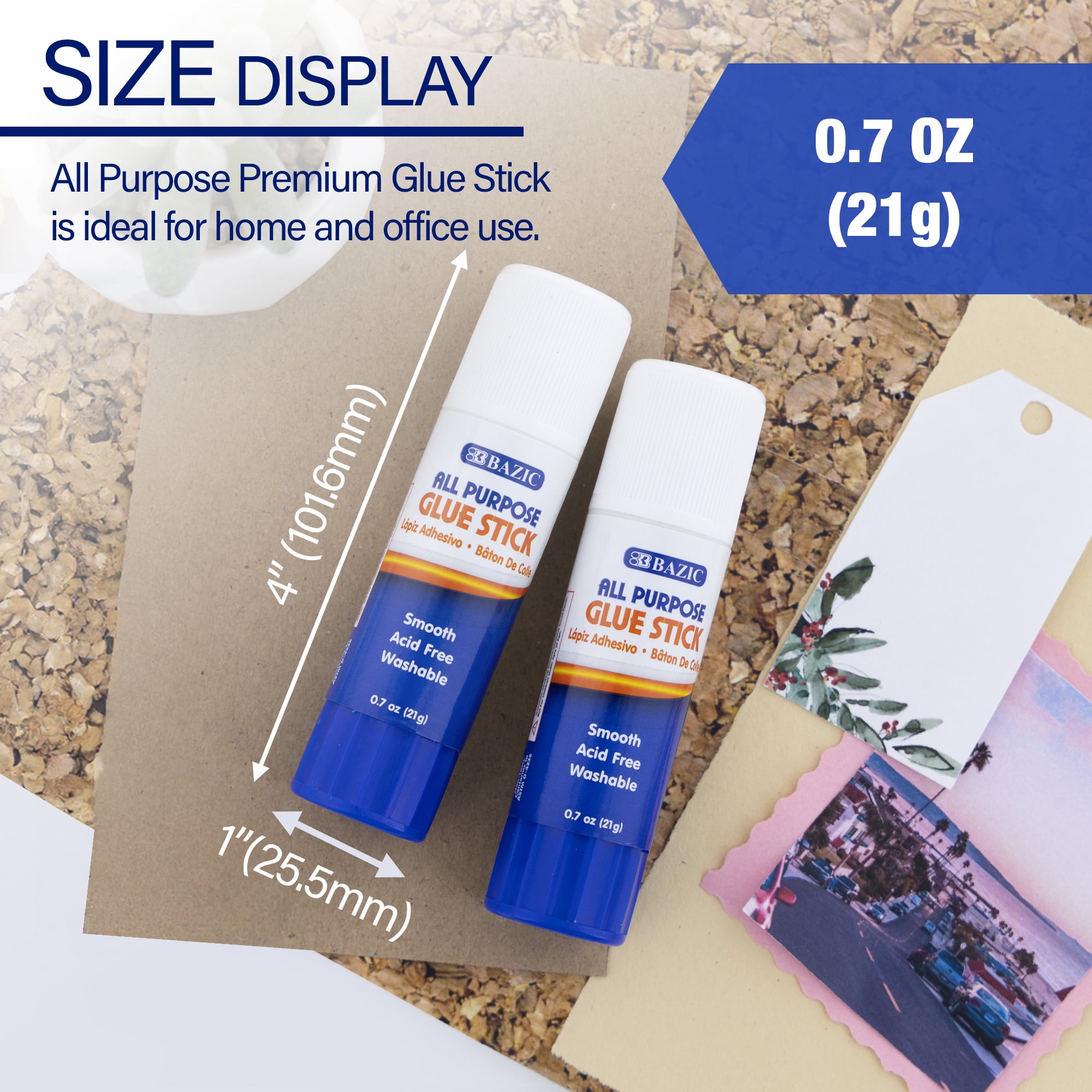 BAZIC Premium Glue Stick 21g/0.7 Oz , Acid Free, Glue Sticks (2/Pack), 24-Packs