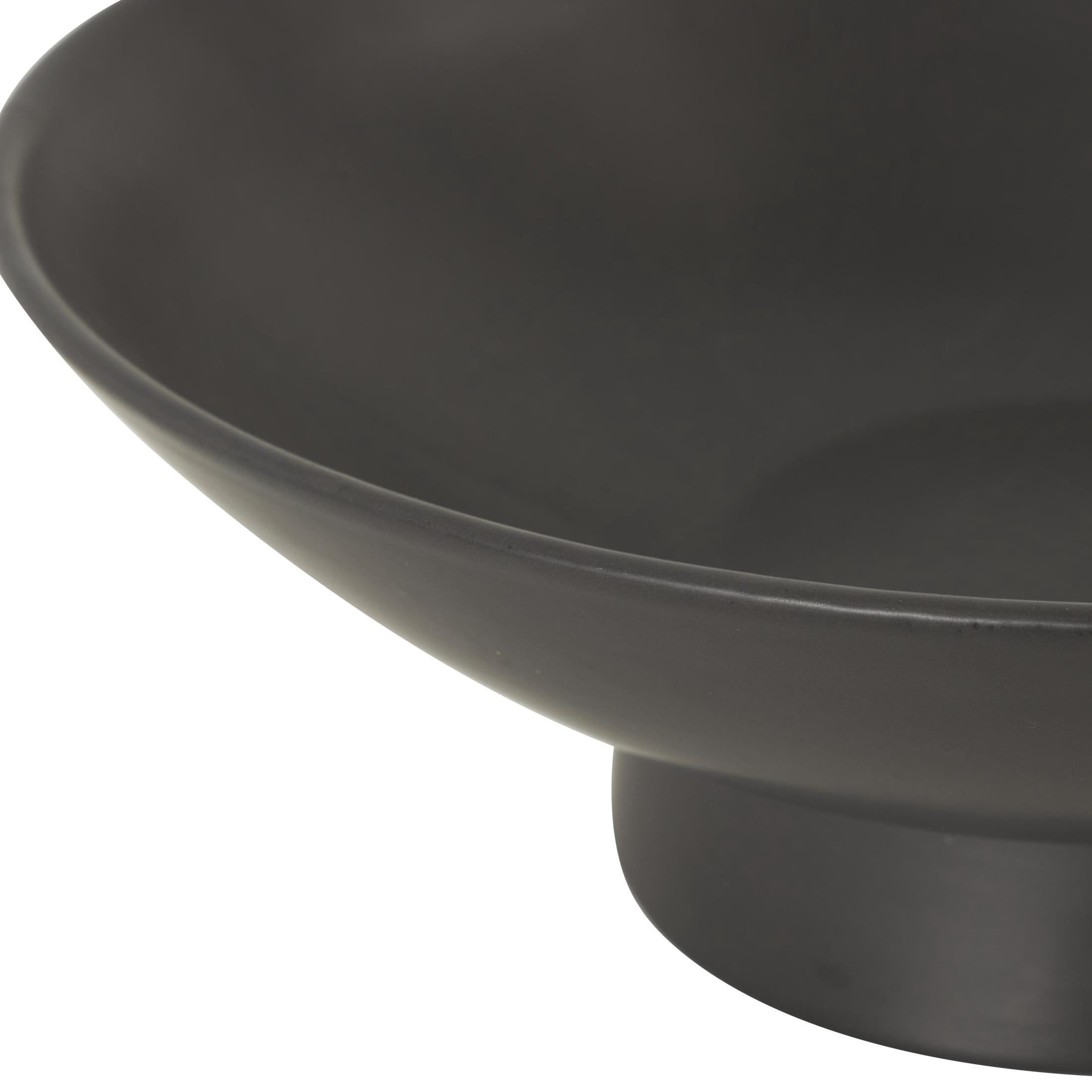 DecMode 16" Round Wide Black Ceramic Decorative Bowl with Elevated Base