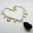 thumbnail image 3 of EOEMY Cultured White Rice Pearl Necklace Amethyst Druzy Pendant 22", 3 of 7