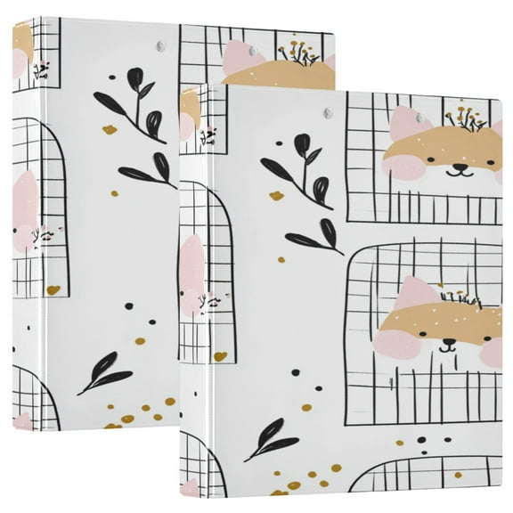 Cute Simple Pattern 12.4x10.6in PVC Round Ring Binder, D-Ring 3-Hole, Metal Clip, 200 Sheets