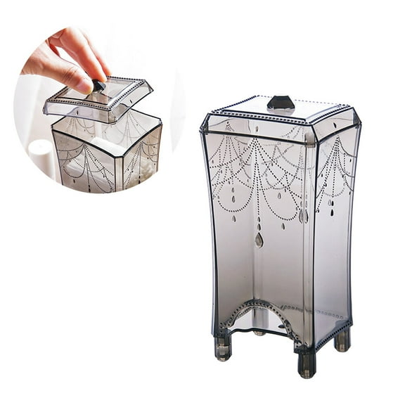 Masteelf 1PC Cotton Pad Organizer Storage Case Square Container Makeup Holder Box (Transparent Grey)