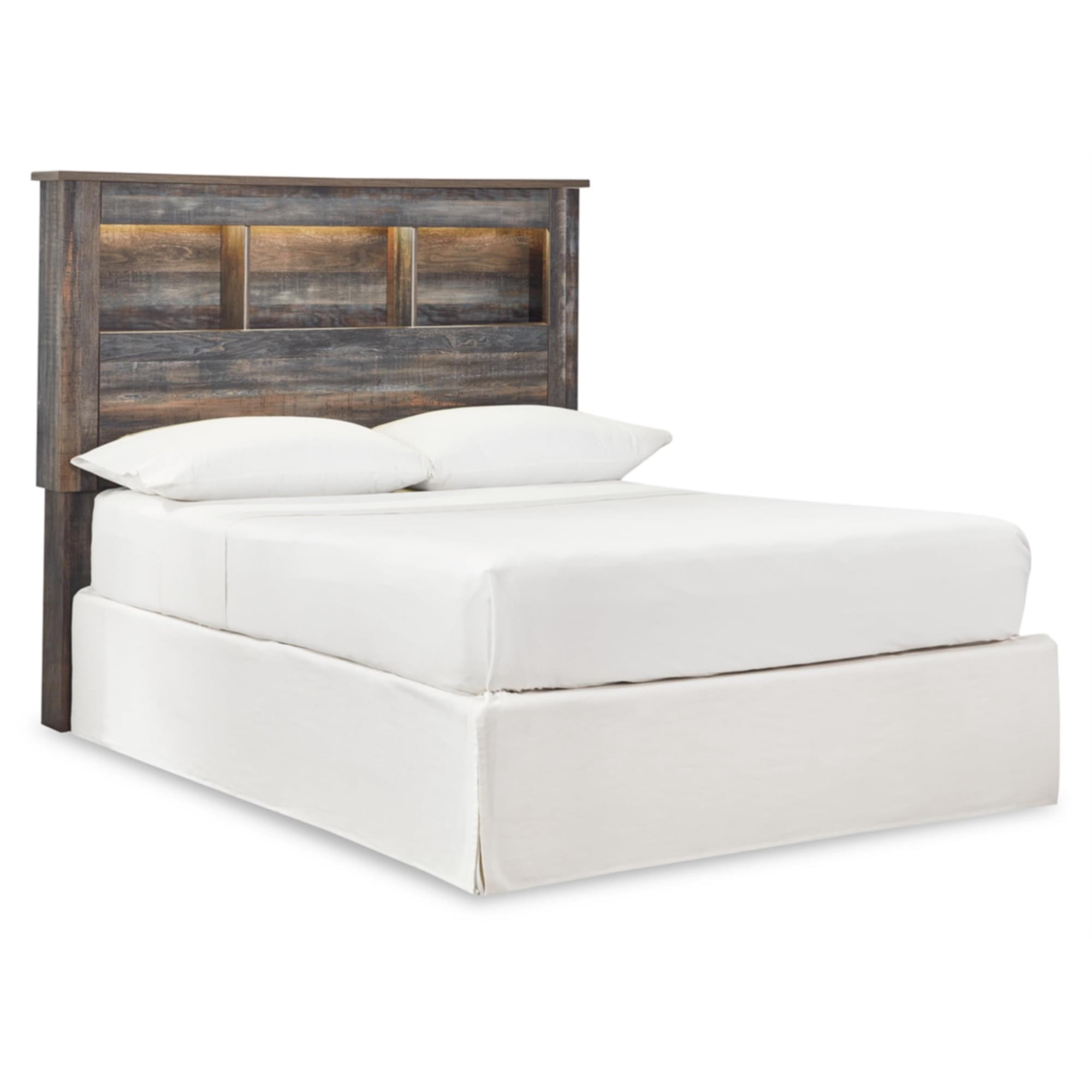 Bowery Hill Modern Engineered Wood Full Bookcase LED Headboard in Brown