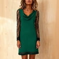 thumbnail image 5 of Delconic Women’s Long Sleeve Lace Patchwork Dress Cowl Neck Sheath Fit Mesh Panel Elegant Cocktail Party Dress for Ladies Green M, 5 of 6