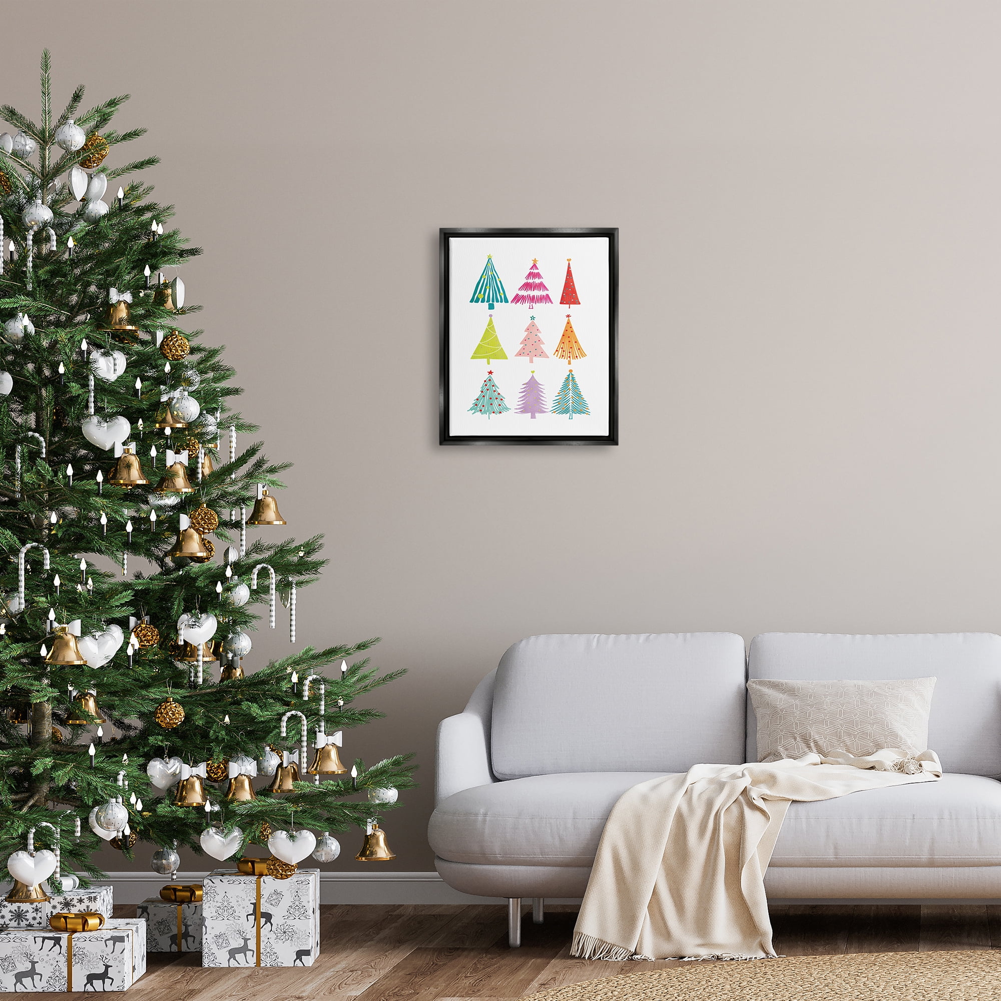 Stupell Industries Varied Fun Christmas Trees Holiday Painting Black Floater Framed Art Print Wall Art