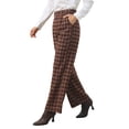 thumbnail image 4 of INSPIRE CHIC Women's Plaid Work Pant Vintage Houndstooth Wide Leg Straight Long Trousers XL Rust Red, 4 of 5