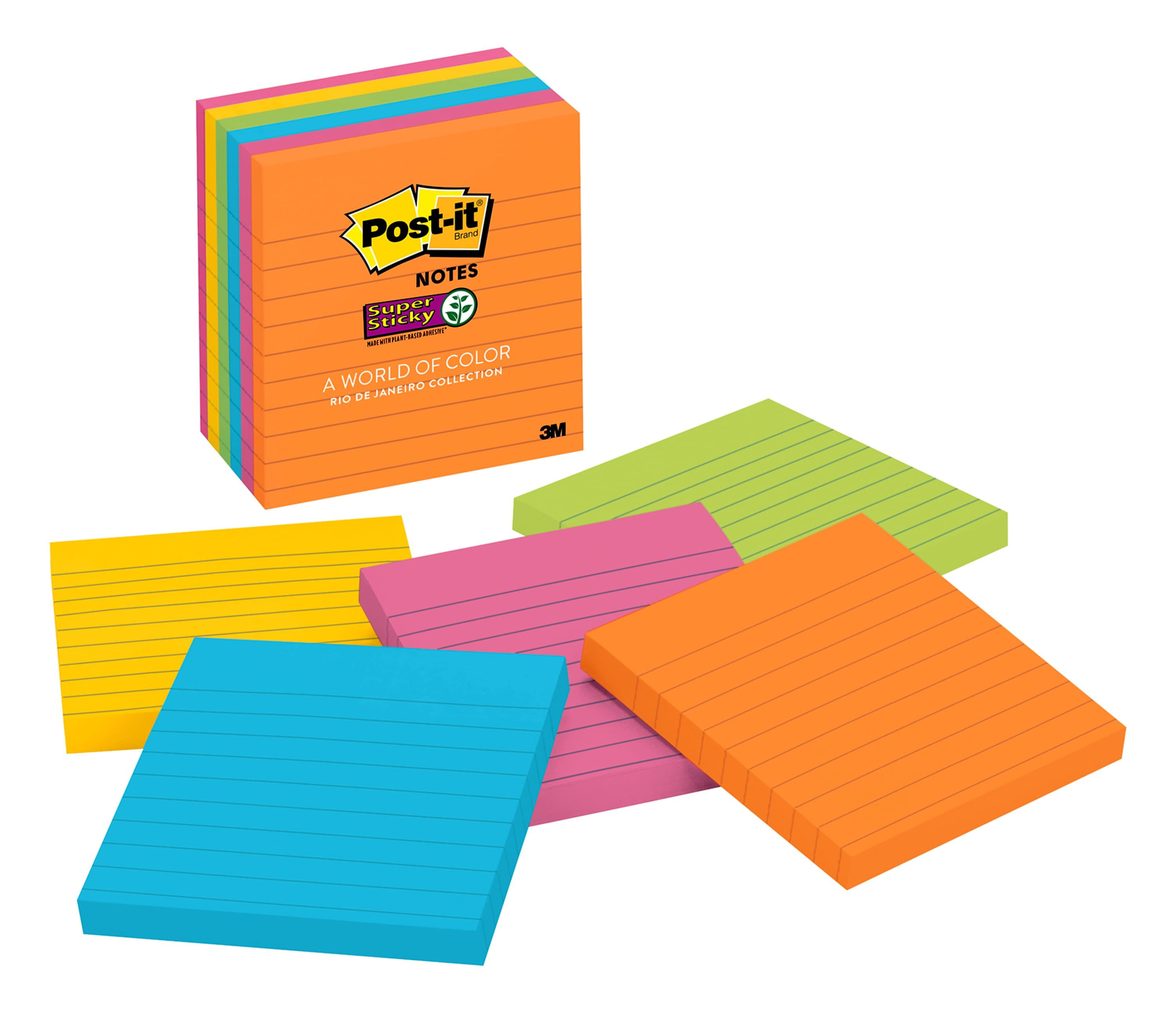 Post-it Super Sticky Lined Notes 4/" x 4/" Assorted Bright Colors 6ct