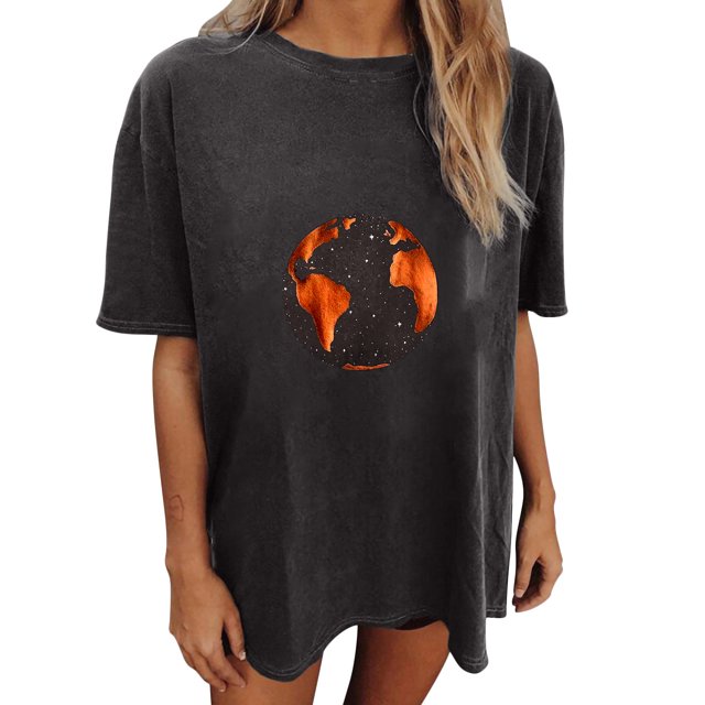 Blusa de manga corta con estampado de luna y sol de calavera con mangas caídas vintage para mujer Pompotops hfajkhk125479