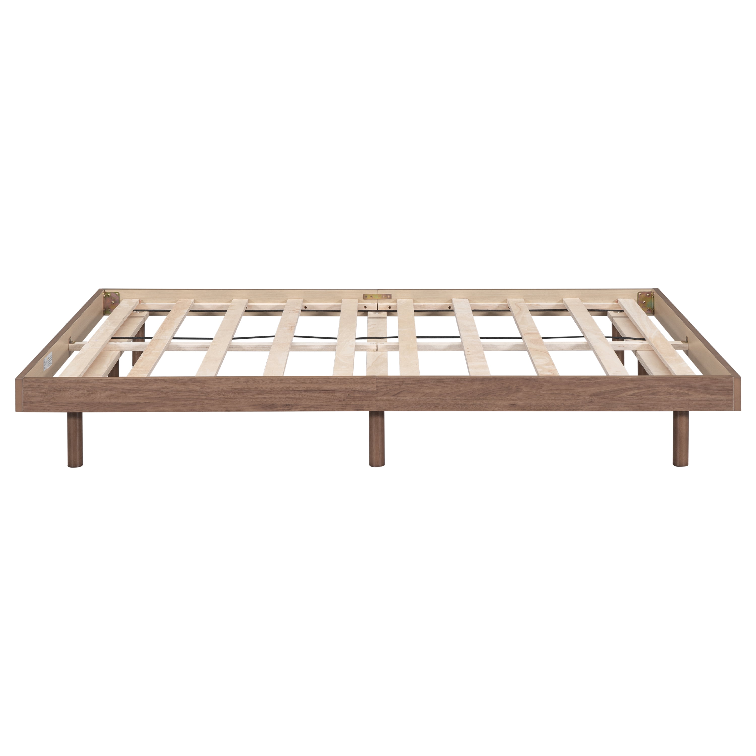 Miniyam Full Platform Bed , Low Profile Wooden Bed with Slats, No Box Spring Needed, Modern Design for Teen, Walnut