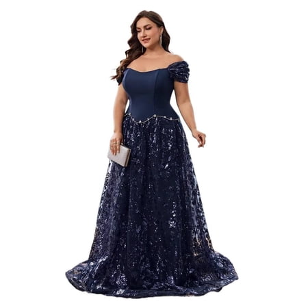 Cross-border Amazon plus-size elegant sequin patchwork faux two-piece cocktail evening dress for mothers