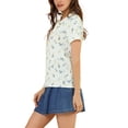 thumbnail image 4 of INSPIRE CHIC Women's Short Sleeve Tie Bow Neck Printed Blouse S White-Floral, 4 of 7