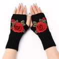 thumbnail image 4 of D-GROEE 1 Pair Women's Wrist Arm Warmers Stretchy Cable Knitted Fingerless Gloves with Flower Embroidery, 4 of 7