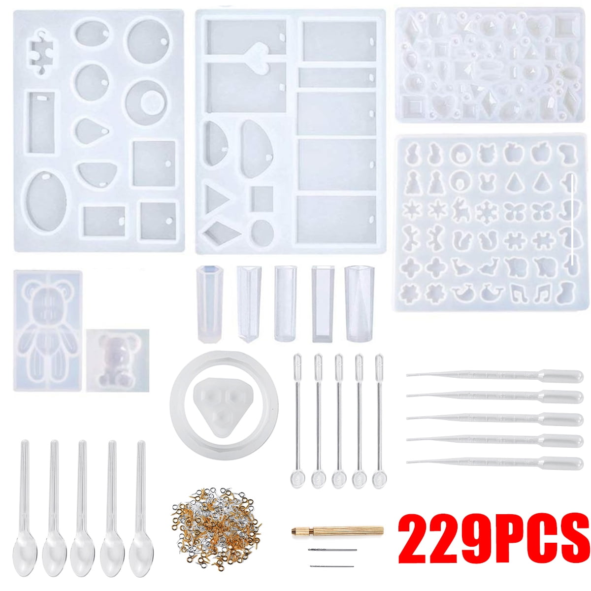 229Pcs Resin Casting Molds Kit Silicone DIY Jewelry Pendant Mould Making Gifts