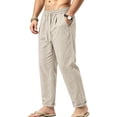 thumbnail image 4 of WULMLEO Men's Linen Pants Casual Beach Summer Pant Elastic Waist Drawstring Lightweight Trousers Khaki L, 4 of 5
