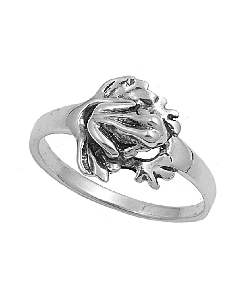 Peeping Frog Ring Sterling Silver 925 Oxidized Jewelry Face Height 12 mm Size 10