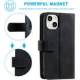 thumbnail image 3 of Wallet Case for iPhone 14 Plus, Retro Matte 9 Card Holder Slots Zipper Pocket Case PU Leather Magnetic Closure Kickstand with Wrist Strap Shockproof Folio Flip Case - Black, 3 of 10