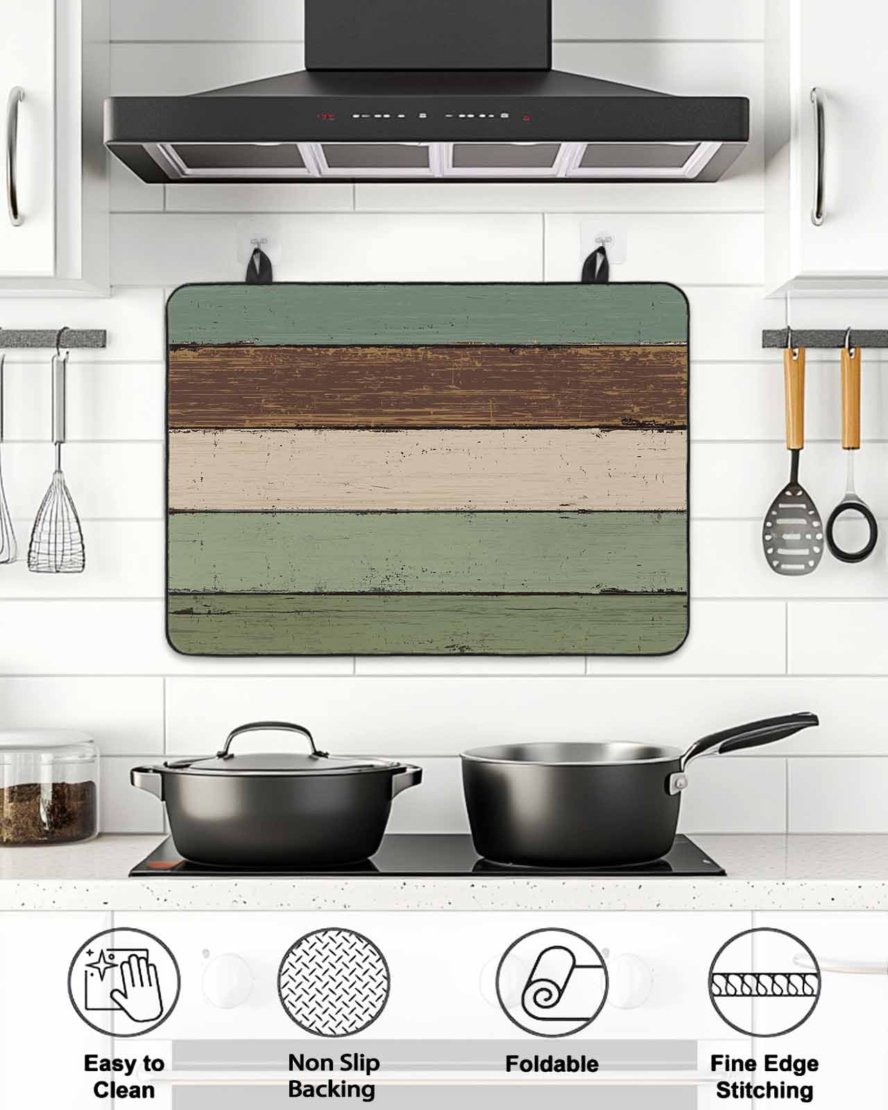 Stove Top Covers for Electric Stove, Green Brown Glass Stovetop Cover Protector, Country Wood Grain Abstract Stripe Induction Cooktop Protector Oven Mat for Kitchen Countertop 24"x21"