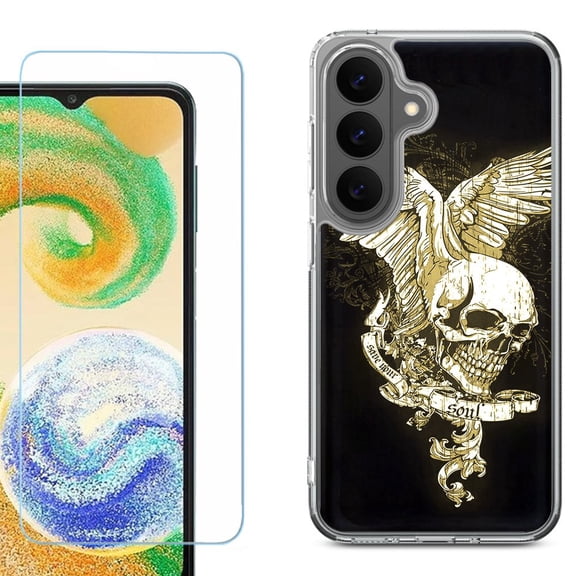 Phone Case for Samsung Galaxy A37 5G, with Screen Protector, by OneToughShield - Wing Skull