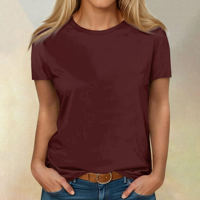 AherBiu Plus Size Womens T Shirts Crew Neck Loose Fitting Tshirts Casual Short Sleeve Solid Color Basic Tees