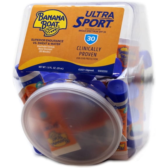 2 Pack Banana Boat Sport Sunscreen Lotion 30 SPF 1 oz Fishbowl 24 count each