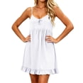 thumbnail image 3 of IUYRTFE Women's V-Neck Spaghetti Strap Sleeveless Mini Dress Flowy Ruffle Hem Casual Summer Swing Tank Dress, 3 of 5