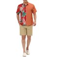 thumbnail image 2 of INSPIRE CHIC Men's Summer Leaf Striped Patchwork Shirt Button Down Printed Shirt XL Red Orange, 2 of 5