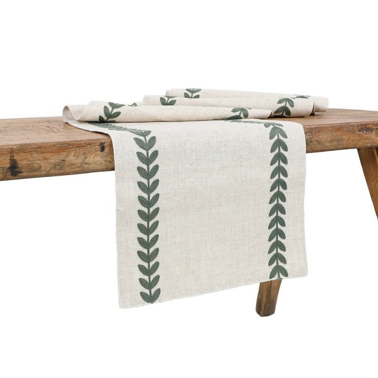 15 in. x 108 in. Pine Green Cute Leaves Crewel Embroidered Table Runner 15 in. x 108 in. Pine Green Cute Leaves Crewel Embroidered Table Runner