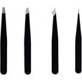 thumbnail image 1 of Pinzas profesionales de acero inoxidable, 4 Uds., pinzas de precisión para espinillas, pelos encarnados, fragmentos, pestañas, color negro, 1 of 5