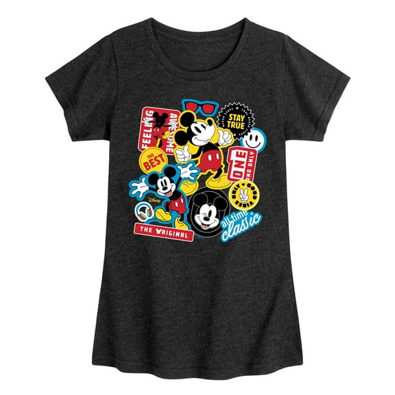 Disney - Mickey Sticker Look - Youth Girls Short Sleeve Graphic T-Shirt
