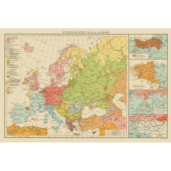 Historic Map - Europe Ethnic Distribution - Times London 1895 - 23 x 34.40 - Vintage Wall Art