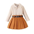 thumbnail image 1 of Toddler Girls Skirt Outfits Long Sleeve Ribbed Lapel Tops + Pleated Mini Skirt Set Kids Spring Fall Winter Clothes, 1 of 8