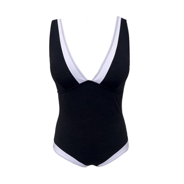 Traje de Baño Ocean Pacific para Mujer Completo con Textura, Escote en V con Contraste Negro Talla CH