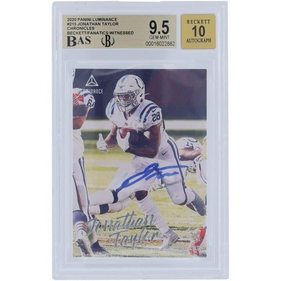 Jonathan Taylor Indianapolis Colts Autographed 2020 Panini Luminance #215 Beckett Fanatics Witnessed Authenticated 9.5/10 Rookie Card - Fanatics Authentic Certified