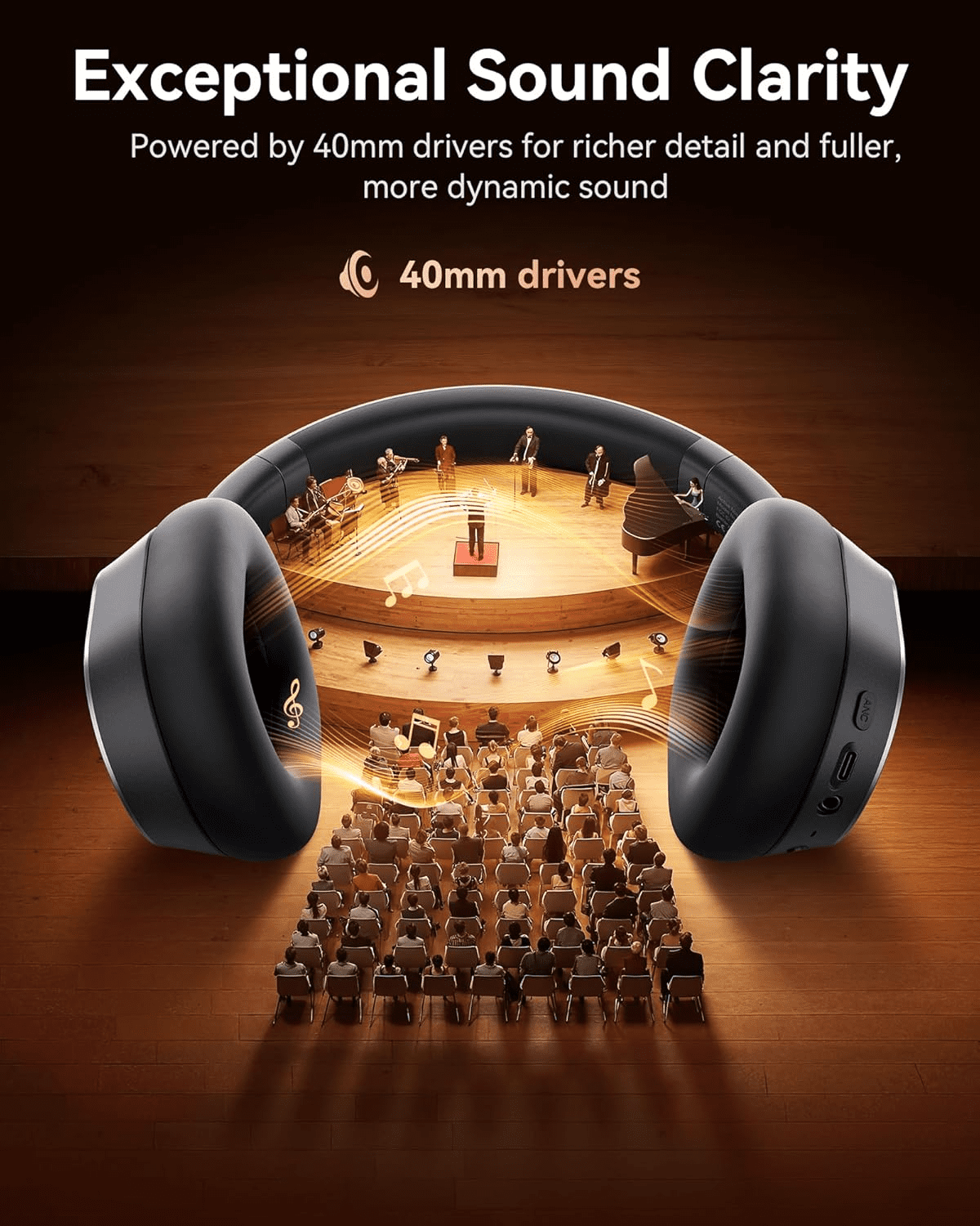 bmani Hybrid Active Noise Cancelling Headphones,120H Playtime Wireless Headphones Bluetooth 6.0 with Power Display, 6-Mic ENC Calls, 360° Spatial Audio Over Ear Headphones Headset for Travel Game