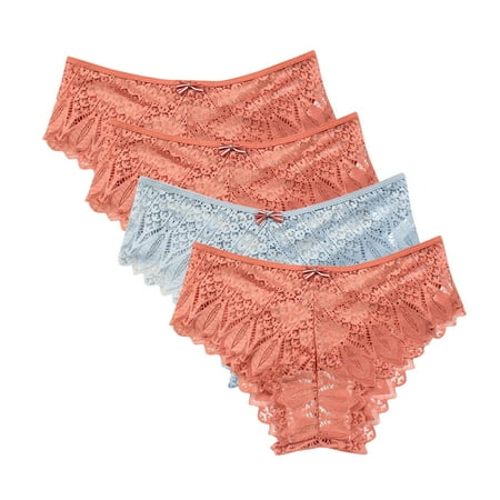 Seamless Panties 4pc Womens Underwear Lace Panties for Women Lightweight Lace Briefs Low Waist Thong Plus Size Ladies Underpants Thongs Womens Underwear Bikini Orange 5XL