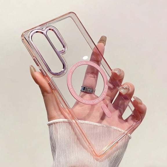 for Samsung Galaxy S22 Ultra Clear Case, Magnetic Phone Case Compatible with Mag-Safe Slim Anti-Yellowing Transparent Rugged Shockproof Protective Cover for Samsung Galaxy S22 Ultra, Pink