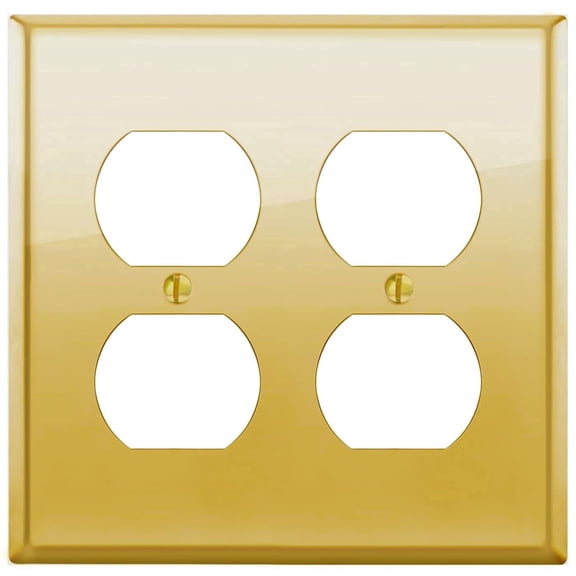 Rio Salto BRASS Signature Collection Polished Gold Standard Size Double Duplex Receptacle Metal Wall Plate Light Switch Cover Dual Receptacle Wallplate Covers Double Gang Brass 2-Gang Duplex, 1-Pack