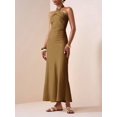 thumbnail image 4 of Womens Elegant Coffee Brown Halter Neck Maxi Dress With Twist Detail, 4 of 7