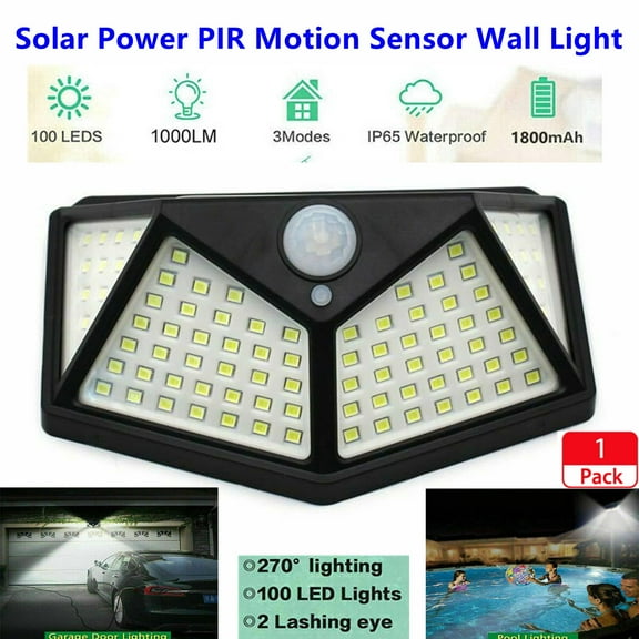 Solar Power PIR Motion Sensor Wall Light 100 LEDs Outdoor Waterproof Energy Saving Street Garden Gloves Lamp