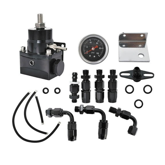 Genrics Universal Adjustable Fuel Pressure Regulator Kit with 0-100 psi Gauge and AN-6 Fuel Line Hose Fittings Black