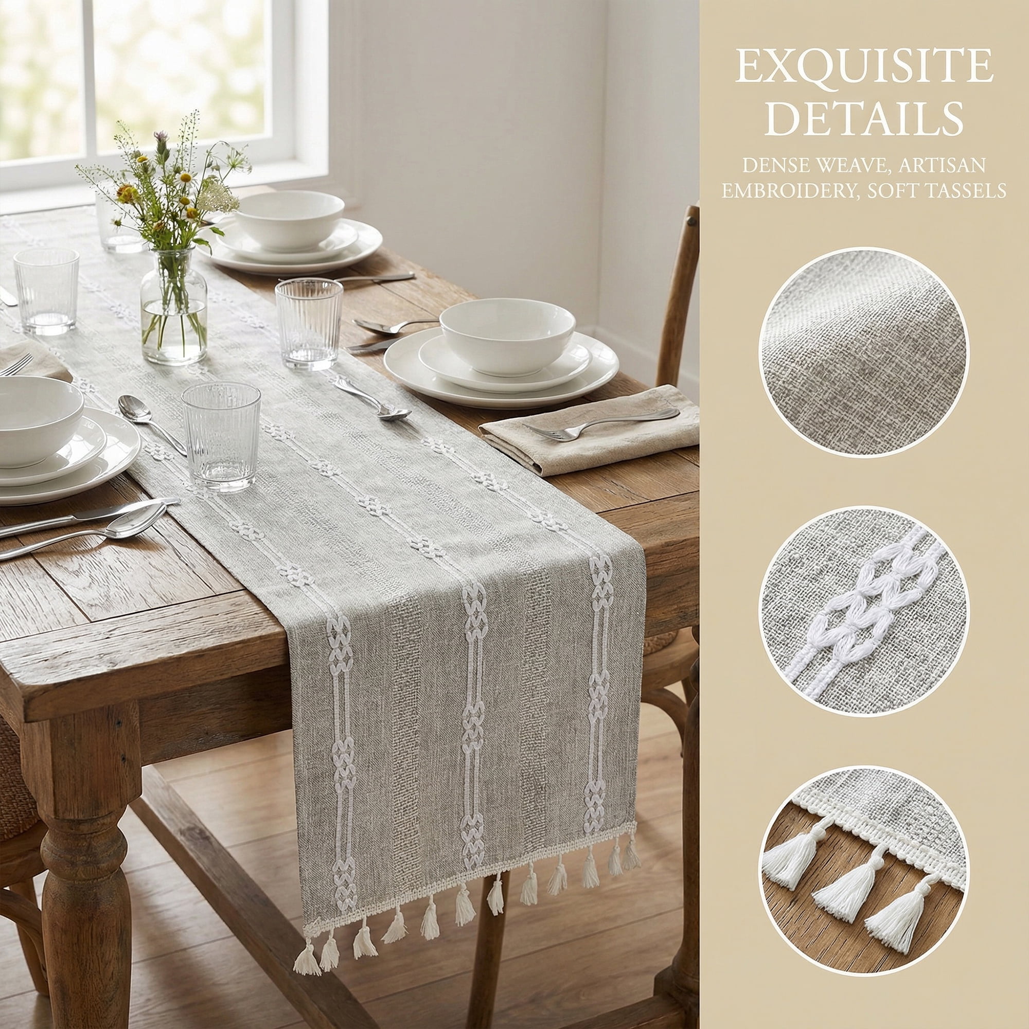 Unique Bargains Openwork Polyester Runner Table Runner for Kitchen Decor Gray 13"x70.9"