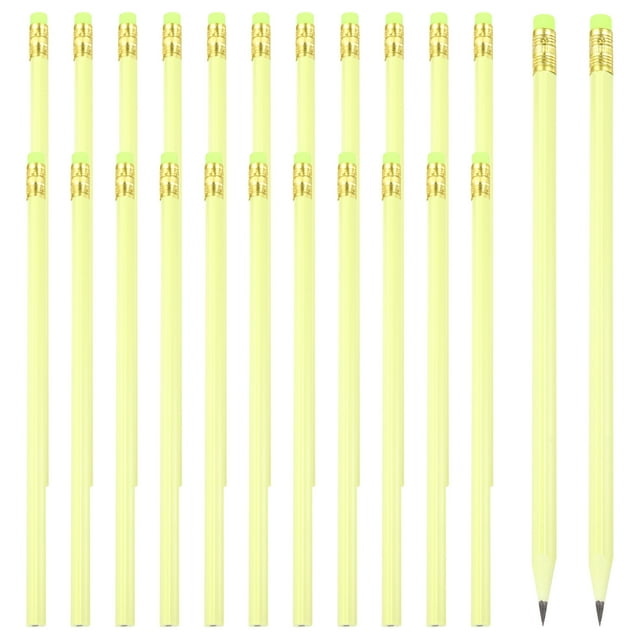 Uxcell Round Pencils, 24 Pcs Triangle HB Graphite Pencil with Eraser, Yellow