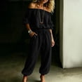 thumbnail image 5 of JOANKDMI Off The Shoulder Jumpsuits for Women Casual Long Rompers with Pockets Loose Fit Elastic Waist Drawstring Summer Beach Outfits Flowy One Piece Overalls, 5 of 6