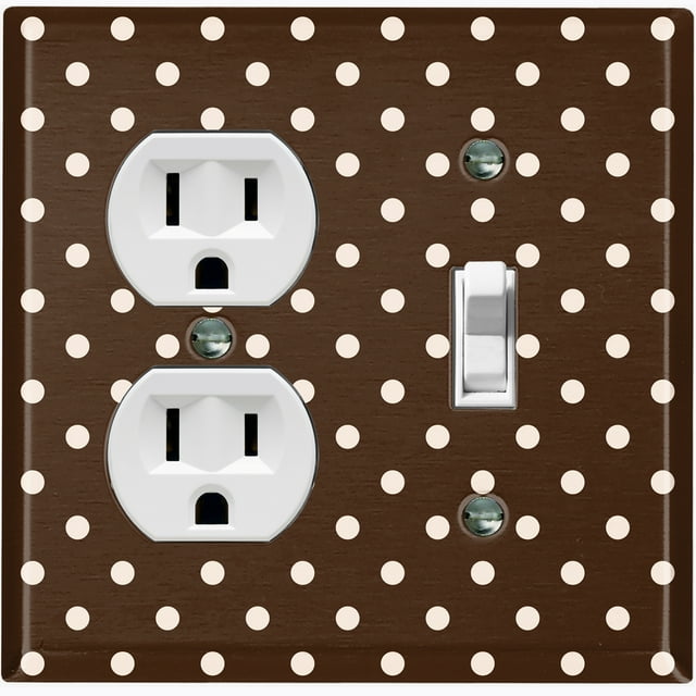Metal Light Switch Wall Plate Outlet Cover (White Polka Dots Pattern Coffee Black - Single Duplex Single Toggle)
